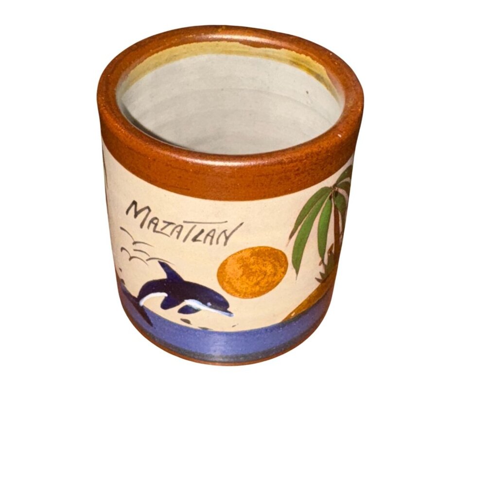 Handcrafted Mazatlan Ceramic Mug With Dolphin & Palm Tree Design